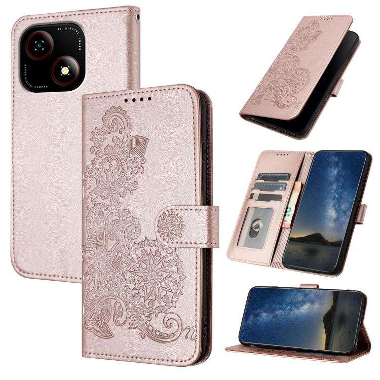 For ZTE Blade A35e 4G Datura Flower Embossed Flip Leather Phone Case(Rose Gold)