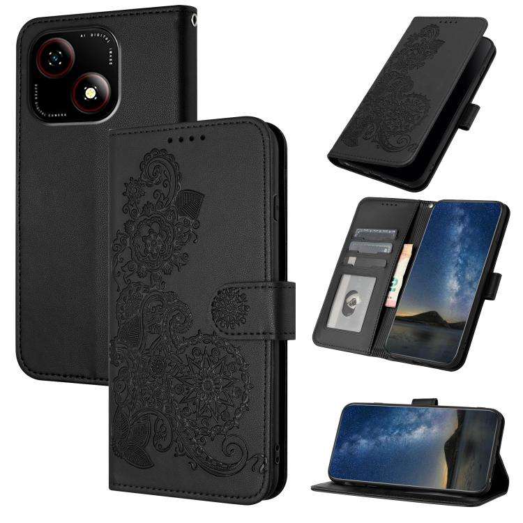 For ZTE Blade A35e 4G Datura Flower Embossed Flip Leather Phone Case(Black)
