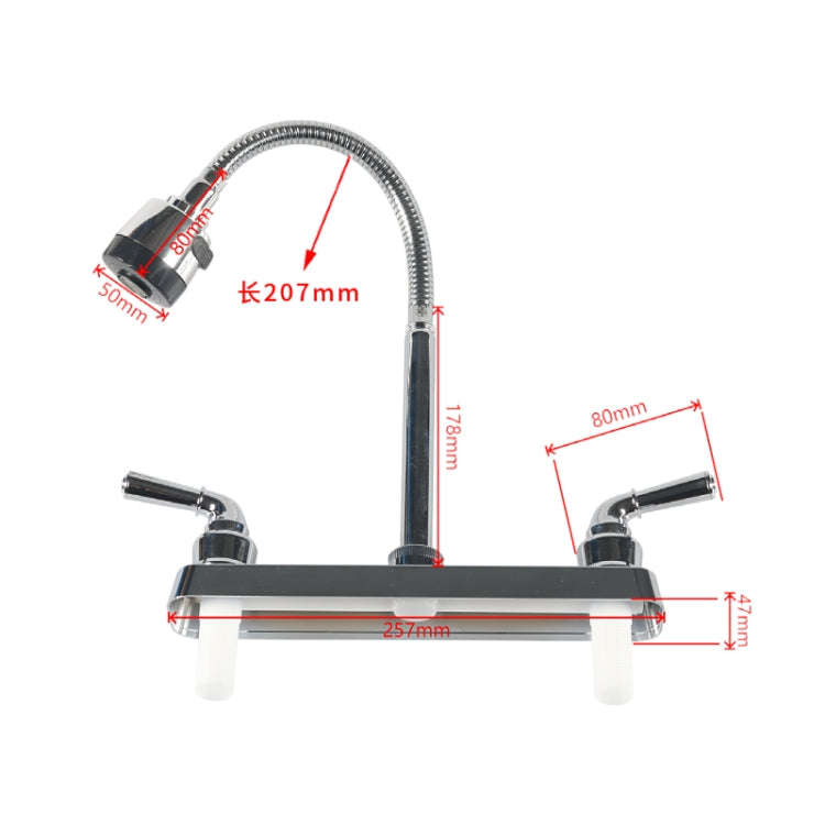 RV Camper Van Double Handle Kitchen 360 Degree Rotating Faucet(Silver)