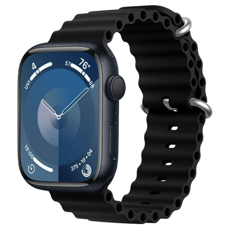 For Apple Watch Series 9 45mm ZGA Ocean Silicone Watch Band(Black)