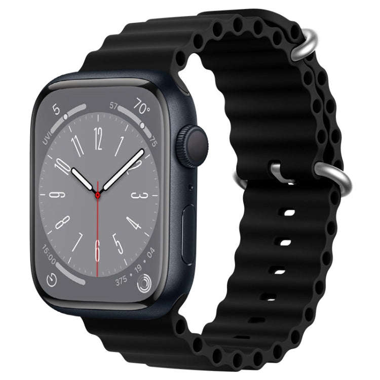 For Apple Watch Series 8 45mm ZGA Ocean Silicone Watch Band(Black)