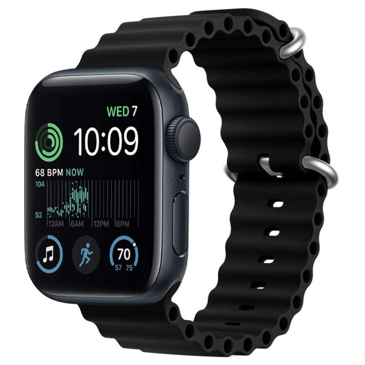 For Apple Watch SE 44mm ZGA Ocean Silicone Watch Band(Black)