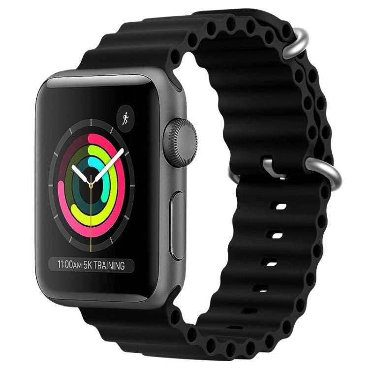 For Apple Watch Series 3 42mm ZGA Ocean Silicone Watch Band(Black)