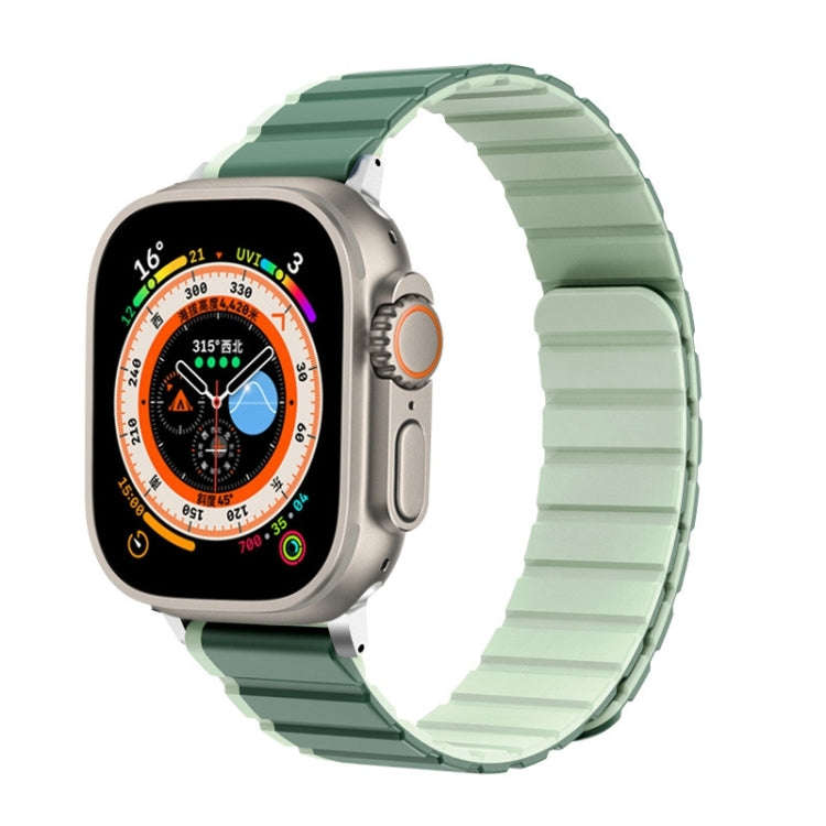 For Apple Watch Ultra 2 49mm ZGA Two Color Magnetic Silicone Watch Band(Dark Green+Light Green)
