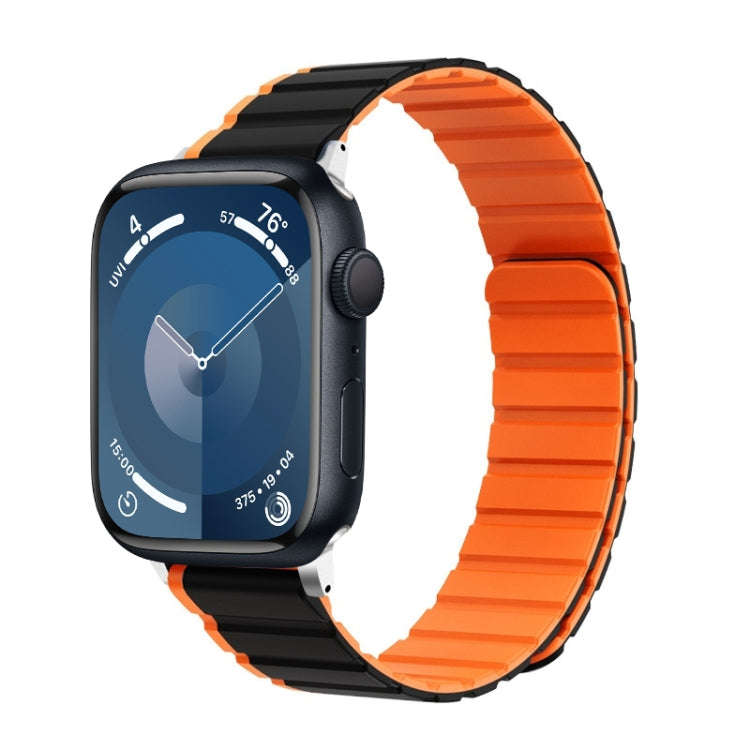 For Apple Watch Series 9 45mm ZGA Two Color Magnetic Silicone Watch Band(Black+Orange)