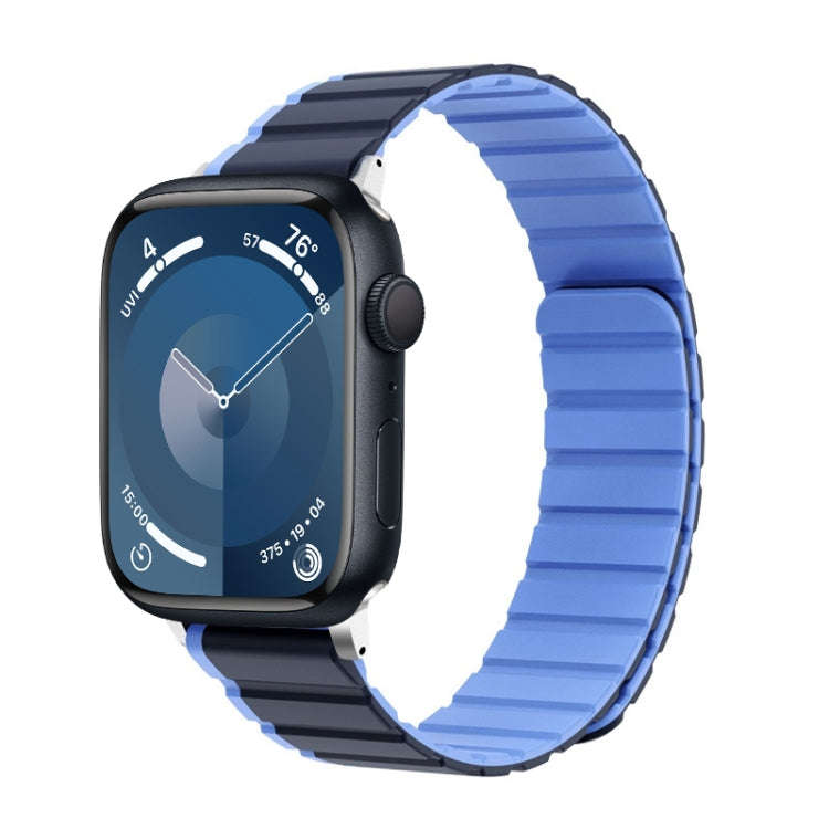 For Apple Watch Series 9 45mm ZGA Two Color Magnetic Silicone Watch Band(Dark Blue+Light Blue)