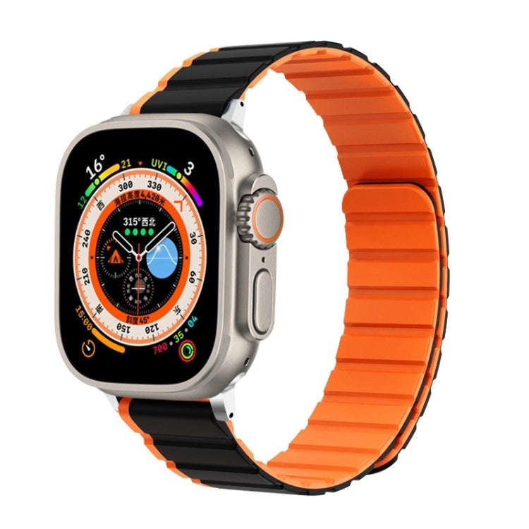 For Apple Watch Ultra 49mm ZGA Two Color Magnetic Silicone Watch Band(Black+Orange)