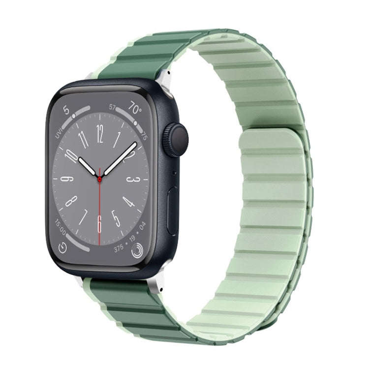 For Apple Watch Series 8 45mm ZGA Two Color Magnetic Silicone Watch Band(Dark Green+Light Green)