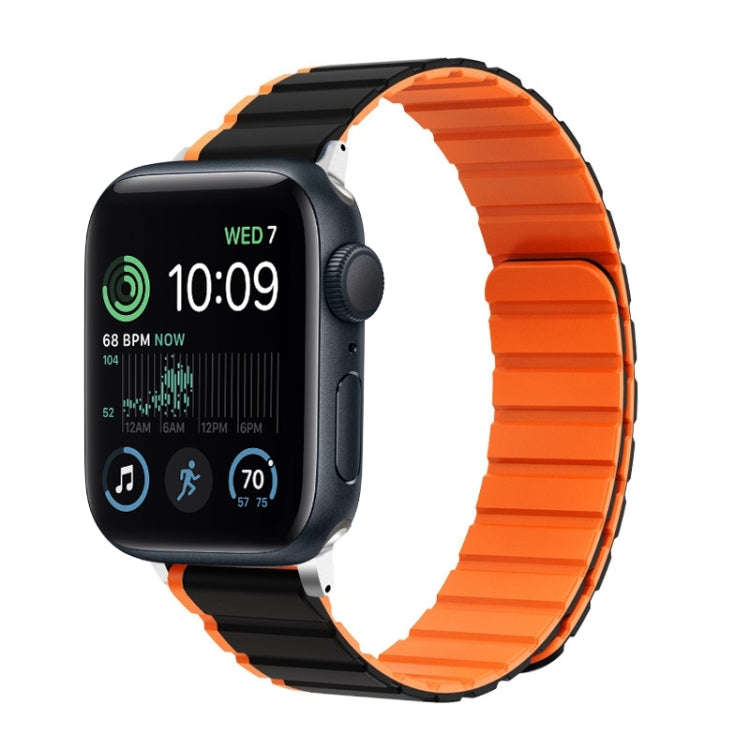 For Apple Watch SE 2022 44mm ZGA Two Color Magnetic Silicone Watch Band(Black+Orange)