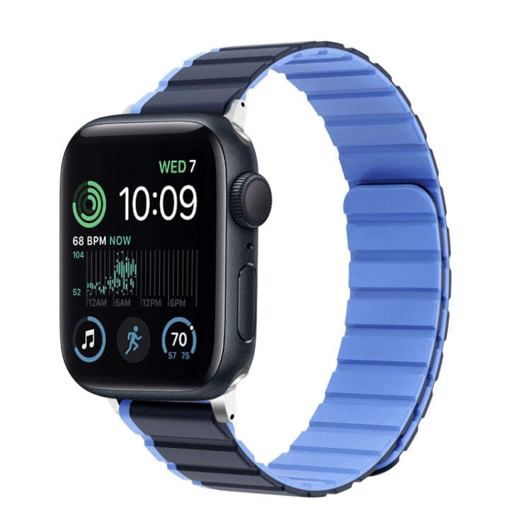 For Apple Watch SE 2022 44mm ZGA Two Color Magnetic Silicone Watch Band(Dark Blue+Light Blue)