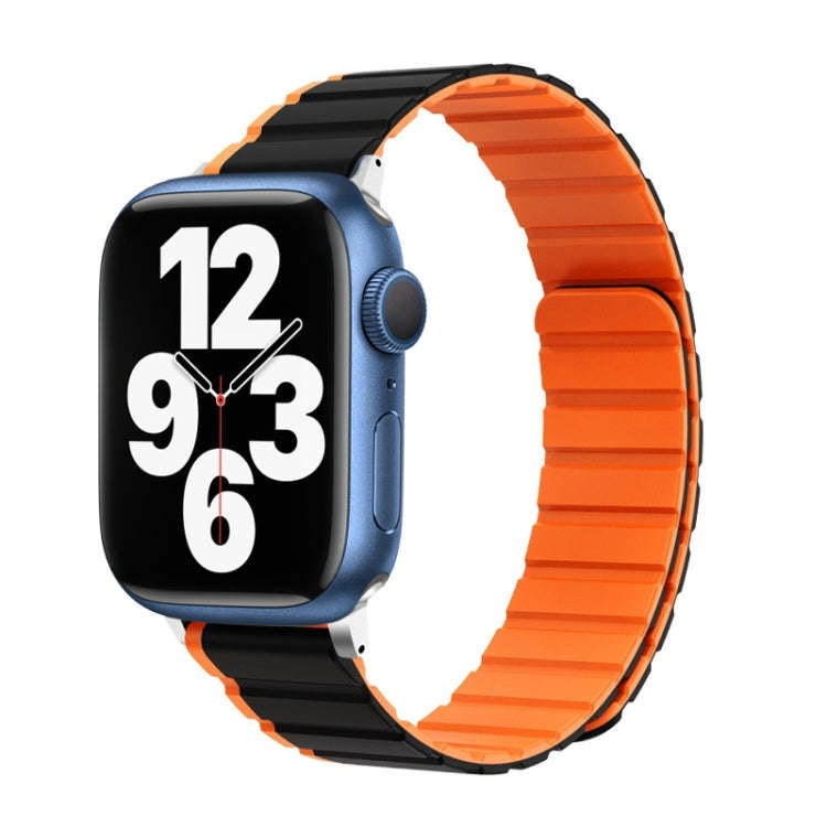 For Apple Watch Series 7 45mm ZGA Two Color Magnetic Silicone Watch Band(Black+Orange)