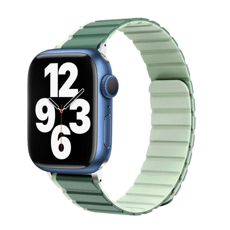 For Apple Watch Series 7 45mm ZGA Two Color Magnetic Silicone Watch Band(Dark Green+Light Green)