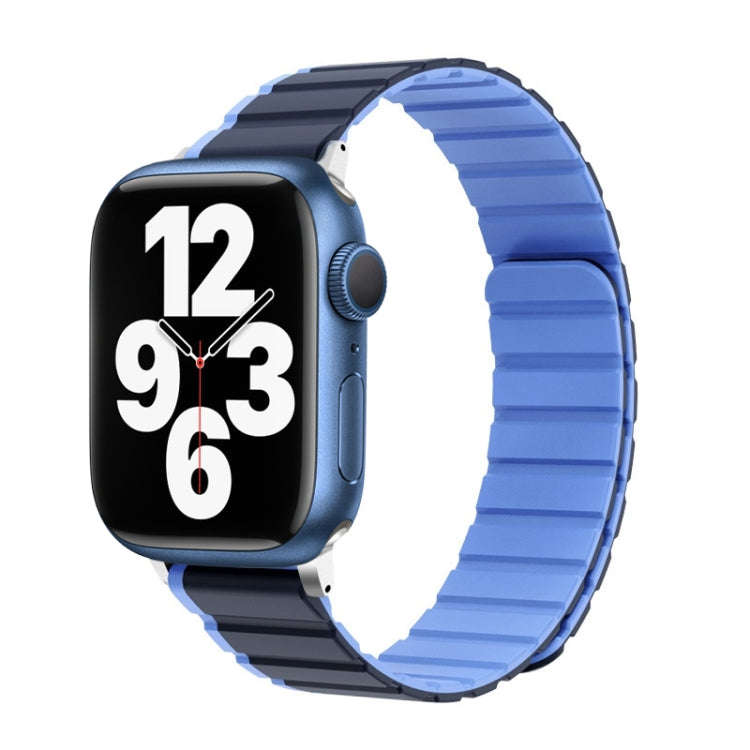 For Apple Watch Series 7 45mm ZGA Two Color Magnetic Silicone Watch Band(Dark Blue+Light Blue)