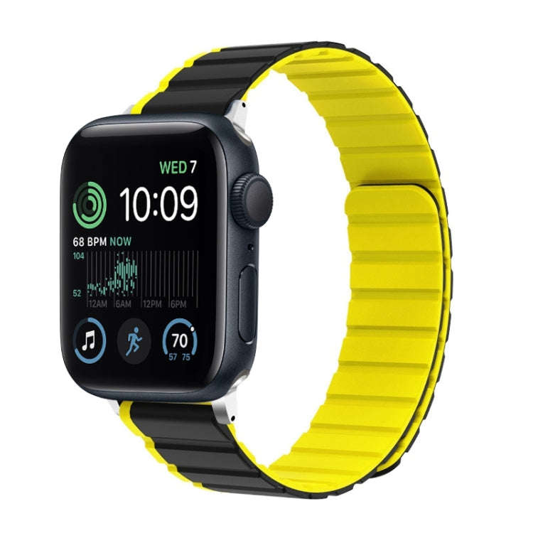 For Apple Watch SE 44mm ZGA Two Color Magnetic Silicone Watch Band(Grey+Yellow)