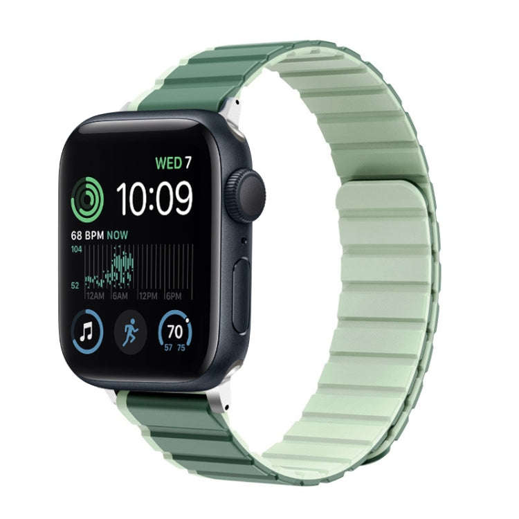 For Apple Watch SE 44mm ZGA Two Color Magnetic Silicone Watch Band(Dark Green+Light Green)