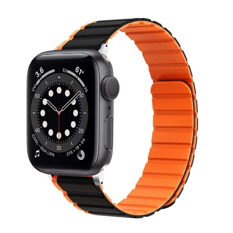 For Apple Watch Series 6 44mm ZGA Two Color Magnetic Silicone Watch Band(Black+Orange)