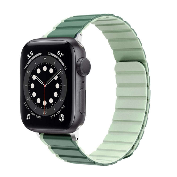 For Apple Watch Series 6 44mm ZGA Two Color Magnetic Silicone Watch Band(Dark Green+Light Green)