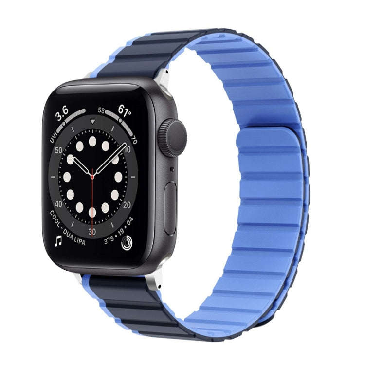 For Apple Watch Series 6 44mm ZGA Two Color Magnetic Silicone Watch Band(Dark Blue+Light Blue)