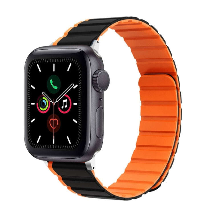 For Apple Watch Series 5 44mm ZGA Two Color Magnetic Silicone Watch Band(Black+Orange)