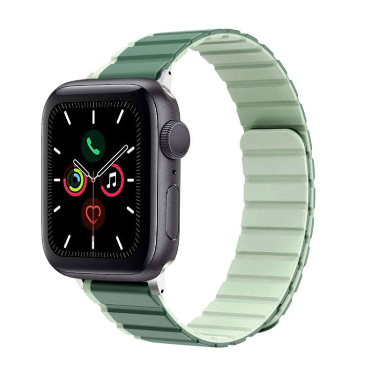 For Apple Watch Series 5 44mm ZGA Two Color Magnetic Silicone Watch Band(Dark Green+Light Green)