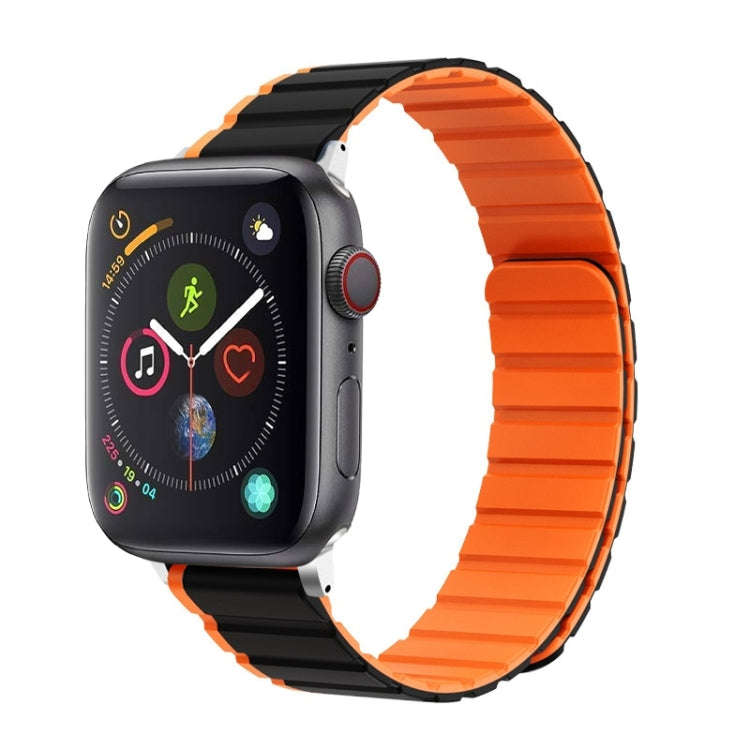 For Apple Watch Series 4 44mm ZGA Two Color Magnetic Silicone Watch Band(Black+Orange)