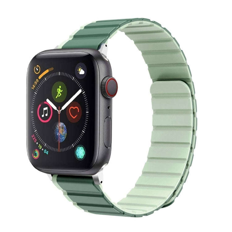 For Apple Watch Series 4 44mm ZGA Two Color Magnetic Silicone Watch Band(Dark Green+Light Green)
