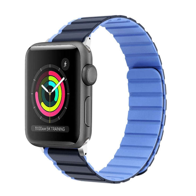 For Apple Watch Series 3 42mm ZGA Two Color Magnetic Silicone Watch Band(Dark Blue+Light Blue)