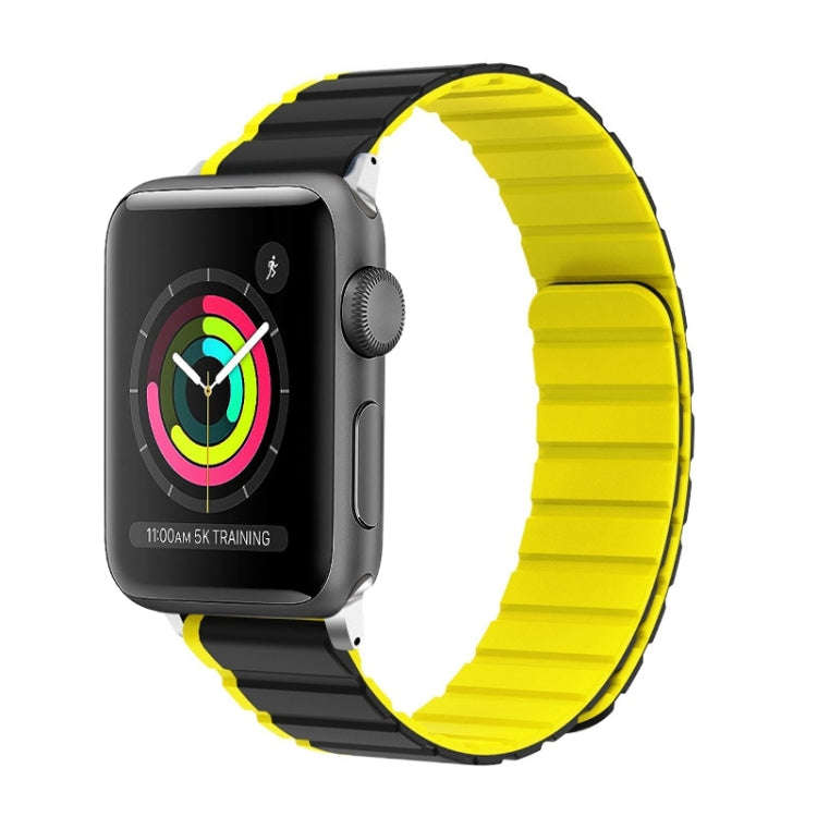 For Apple Watch Series 2 42mm ZGA Two Color Magnetic Silicone Watch Band(Grey+Yellow)