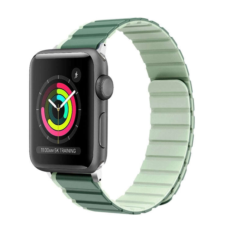 For Apple Watch Series 2 42mm ZGA Two Color Magnetic Silicone Watch Band(Dark Green+Light Green)
