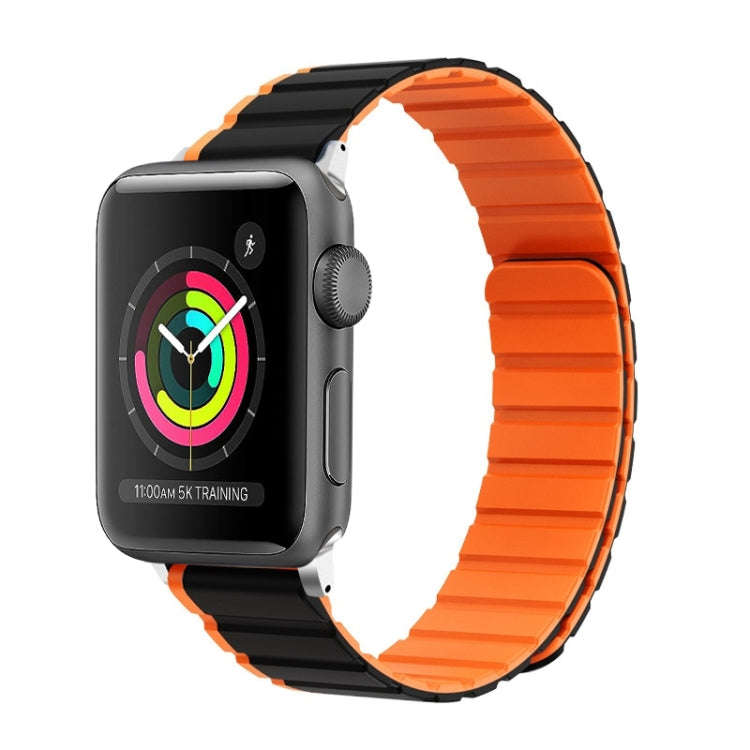 For Apple Watch 42mm ZGA Two Color Magnetic Silicone Watch Band(Black+Orange)