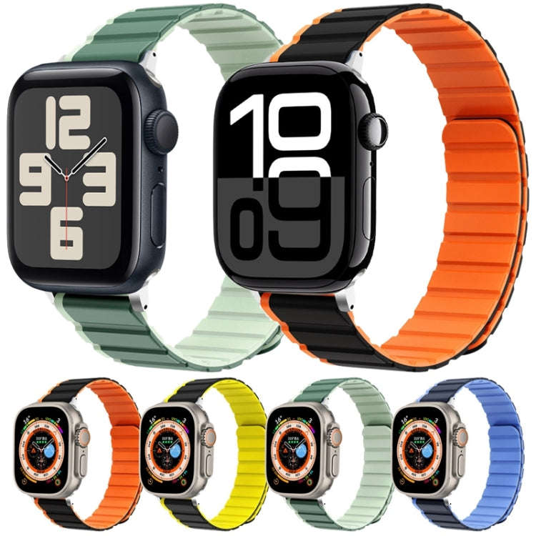 For Apple Watch SE 2023 44mm ZGA Two Color Magnetic Silicone Watch Band(Dark Green+Light Green)