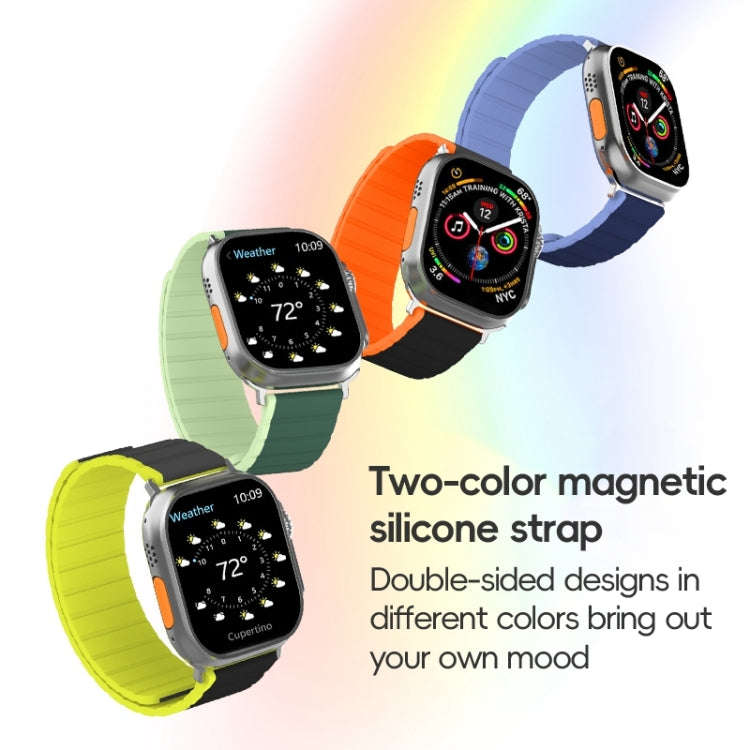 For Apple Watch Series 7 45mm ZGA Two Color Magnetic Silicone Watch Band(Dark Green+Light Green)