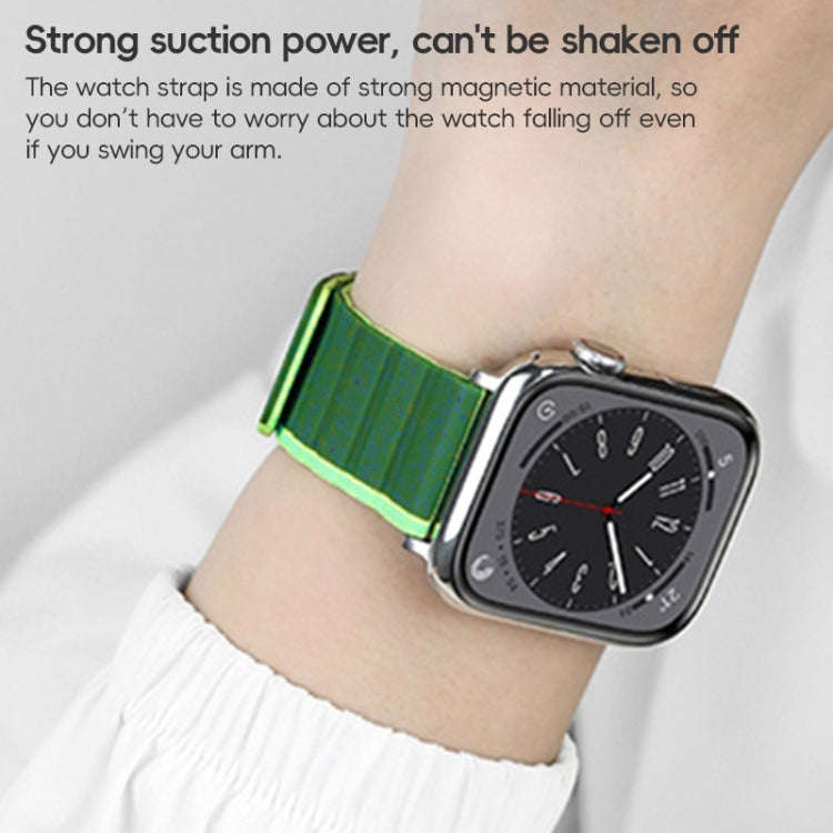 For Apple Watch SE 2023 44mm ZGA Two Color Magnetic Silicone Watch Band(Dark Green+Light Green)
