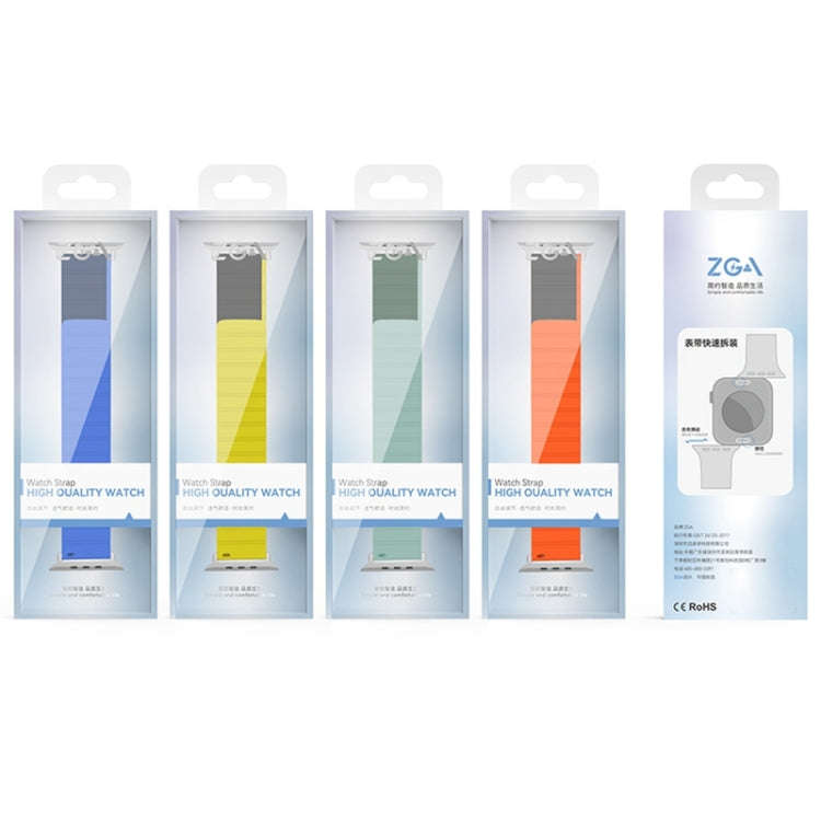 For Apple Watch Series 9 45mm ZGA Two Color Magnetic Silicone Watch Band(Dark Blue+Light Blue)