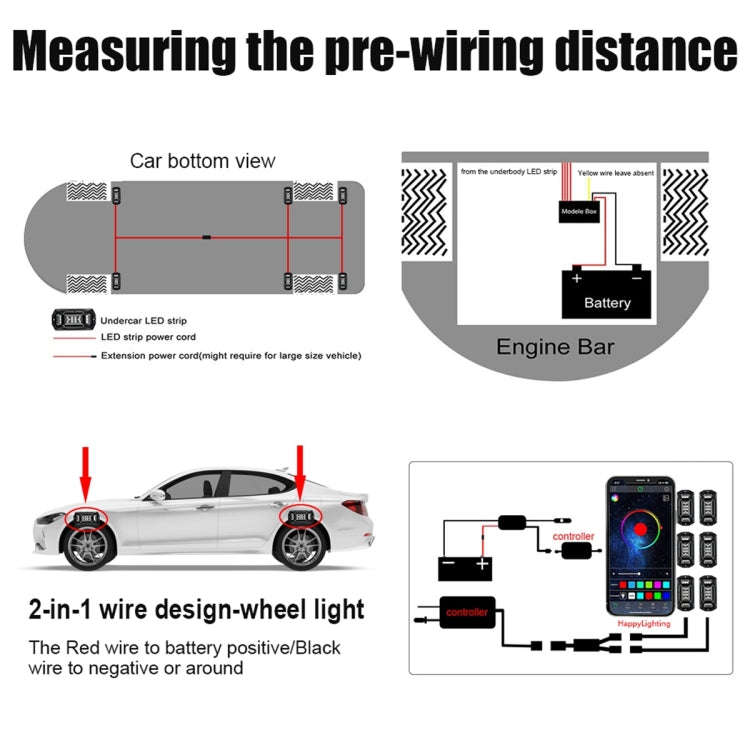 6 in 1 G6 RGB Colorful Car Chassis Light LED Music Atmosphere Light With 24-Button Remote Control