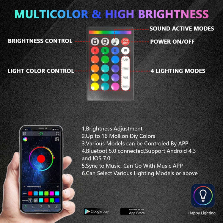 6 in 1 G6 RGB Colorful Car Chassis Light LED Music Atmosphere Light With 24-Button Remote Control