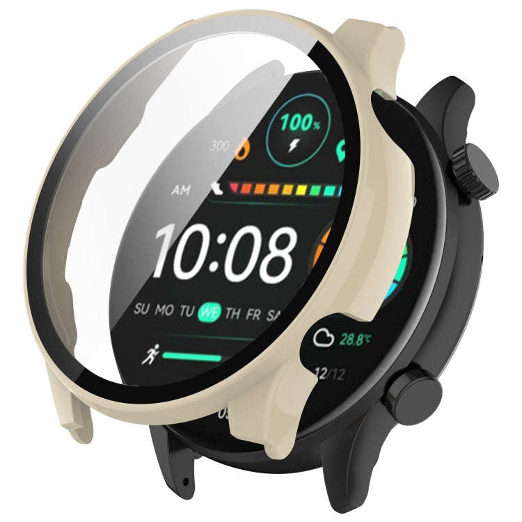 For Xiaomi Haylou RT3 / Solar Plus LS16 PC + Tempered Film Integrated Watch Protective Case(Ivory...