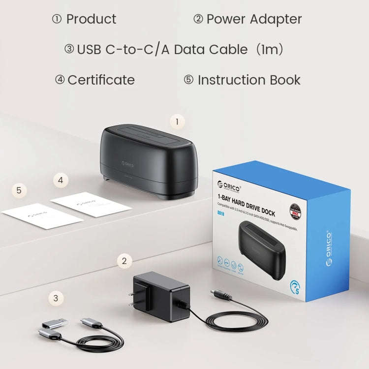 ORICO DD18C3 Single Bay 2.5 & 3.5 inch SATA Drive Docking Station, Plug Type:EU Plug