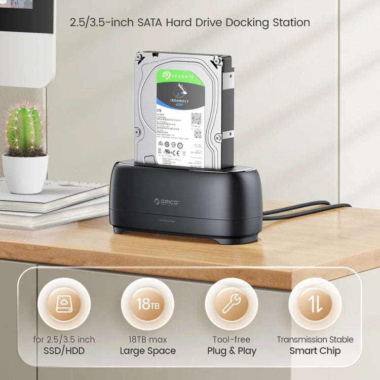 ORICO DD18C3 Single Bay 2.5 & 3.5 inch SATA Drive Docking Station, Plug Type:EU Plug