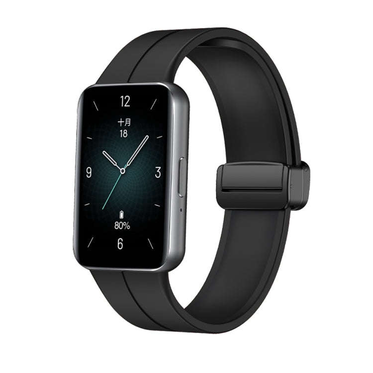 For Honor Band 9 Magnetic Folding Black Buckle Silicone Watch Band(Black)
