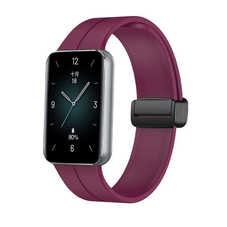 For Honor Band 9 Magnetic Folding Black Buckle Silicone Watch Band(Wine Red)