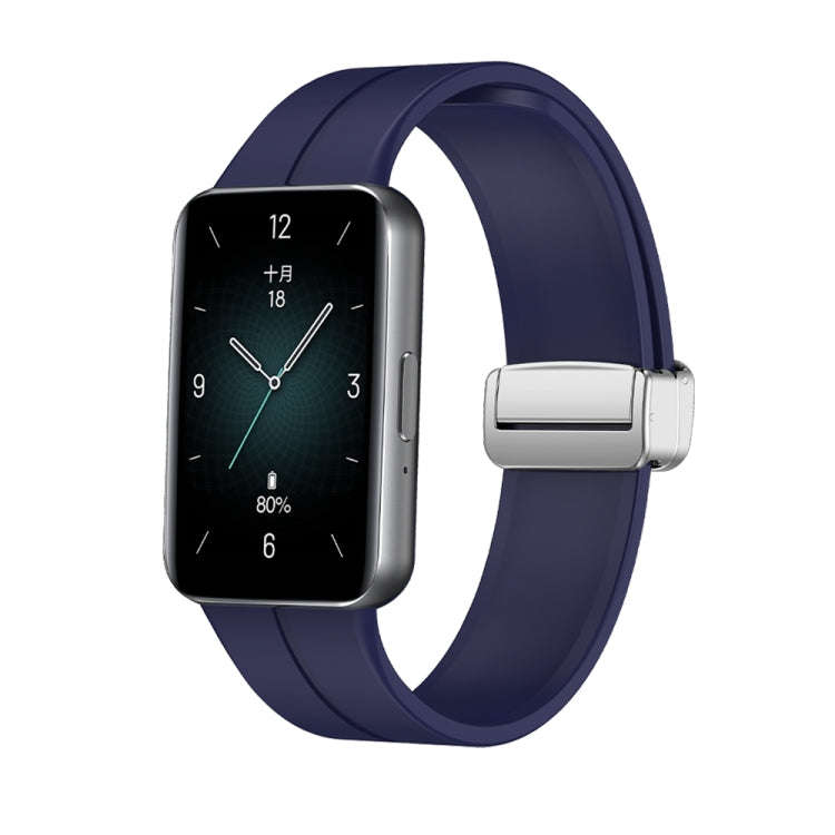 For Honor Band 9 Magnetic Folding Silver Buckle Silicone Watch Band(Blue)