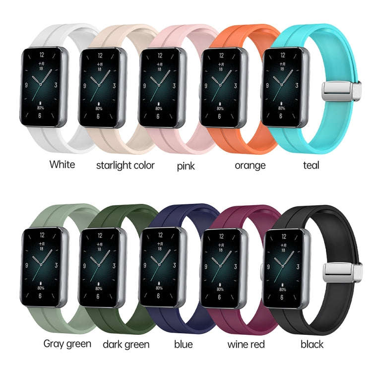 For Honor Band 9 Magnetic Folding Silver Buckle Silicone Watch Band(Blue)