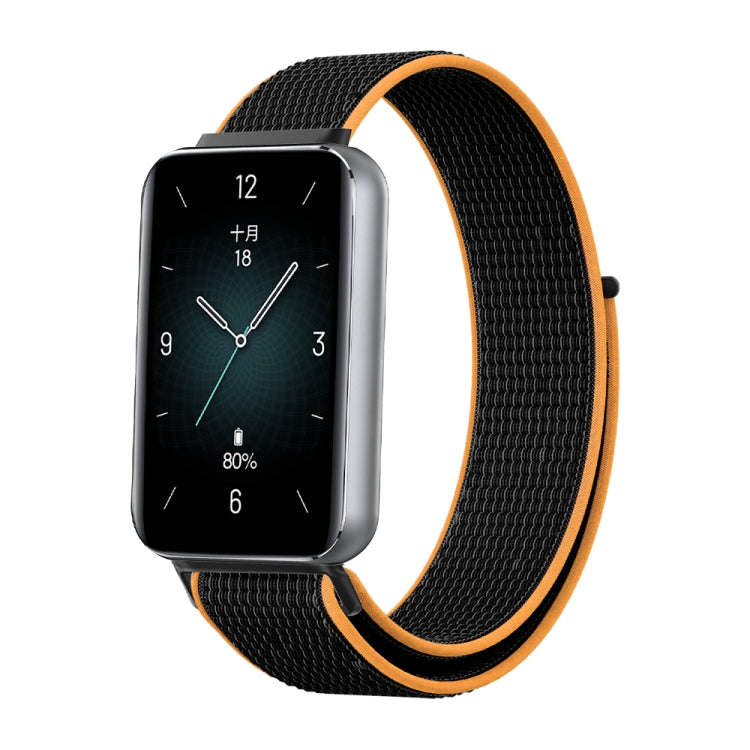 For Honor Band 9 Woven Nylon Loop Watch Band(Black Orange)