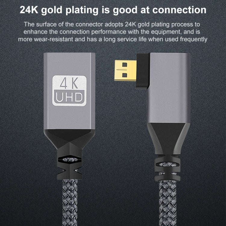Micro HDMI Male Elbow to HDMI Female 4K UHD 18Gbps Connection Cable, Length:20cm(Grey)