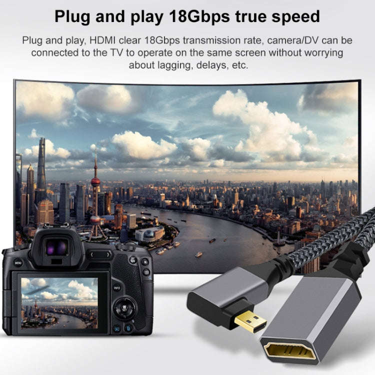 Micro HDMI Male Elbow to HDMI Female 4K UHD 18Gbps Connection Cable, Length:20cm(Grey)