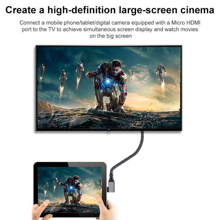 Micro HDMI Male Elbow to HDMI Female 4K UHD 18Gbps Connection Cable, Length:20cm(Grey)