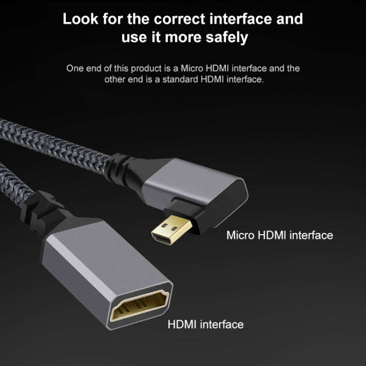 Micro HDMI Male Elbow to HDMI Female 4K UHD 18Gbps Connection Cable, Length:20cm(Grey)