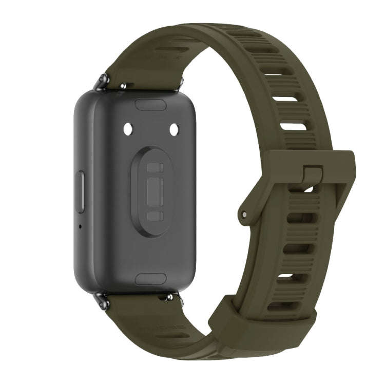 For Samsung Galaxy Fit 3 Mijobs Flat Hole Silicone Watch Band(Khaki Green+Black)