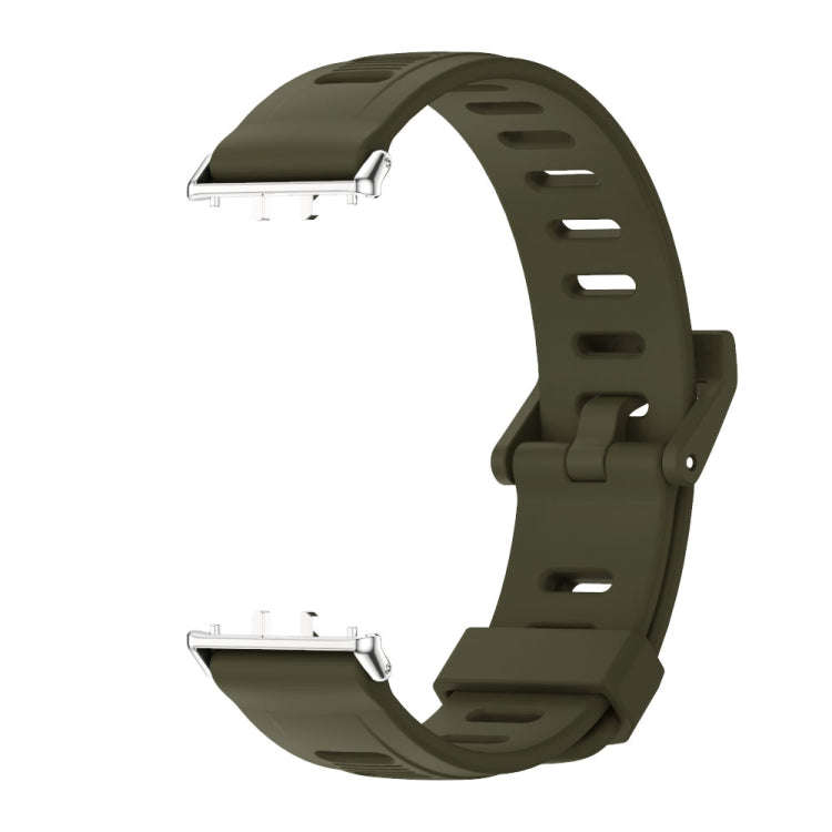 For Samsung Galaxy Fit 3 Mijobs Flat Hole Silicone Watch Band(Khaki Green+Silver)